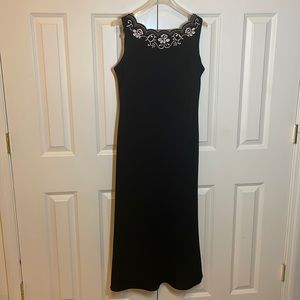 Vintage Black & Cream Unique Plunge Back Midi Cocktail Dress by Studio I